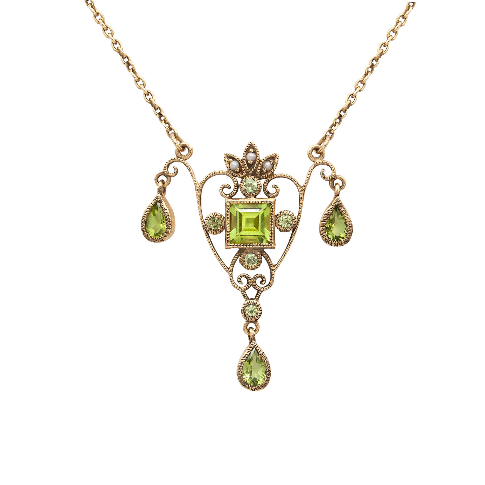 Antique Art Nouveau Winged Heart Peridot Pearl 14K Gold Edwardian Necklace  For Sale at 1stDibs | antique art nouveau necklace, antique peridot necklace